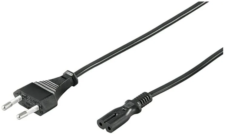 Euro Anschlusskabel, Netzkabel, Stromkabel, 2 adrig, Eurostecker (Typ C, CEE 7/16) > Gerätebuchse C7, 5m, schwarz