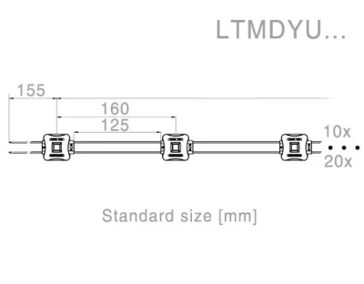 9,6W LED Kette mit 10 Modulen Tageslicht Weiss 115Grad / 5500-6500K 12VDC 64lm/Modul IP65 — Bild 2