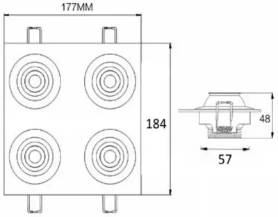 12W LED Fokus Vierfach Einbauspot silber quadratisch Warm Weiß / 3000K 800lm 230VAC 10-60Grad -Ausstellungsstück mit kleinen Schönheitsfehler — Bild 5