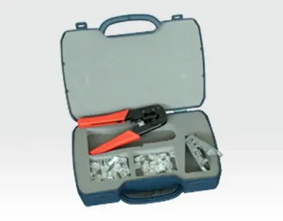 Modular Werkzeugset für Westernstecker 4 teilig im Servicekoffer / Crimpzange, Abisolierw., RJ11, RJ45