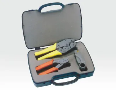 Crimp-Werkzeugset für Koaxstecker 3 teilig im Servicekoffer / Kabelschneider, Abisolierw. ,Crimpzange